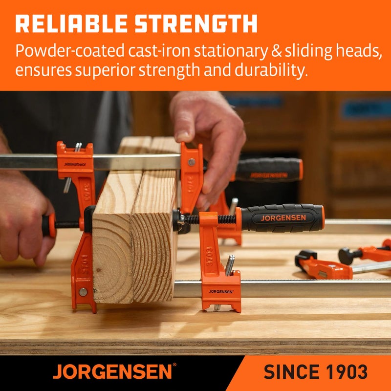 JORGENSEN 4-pack Steel Bar Clamps Set, 6 inch & 12 inch Medium Duty F-Clamp - 600 Lbs Load Limit for Woodworking - Image 4